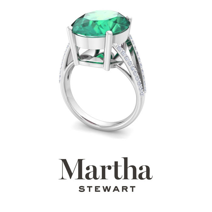 Martha Stewart 10 1/4 Carat Oval Shape Emerald and Lab Grown Diamond Ring In Sterling Silver