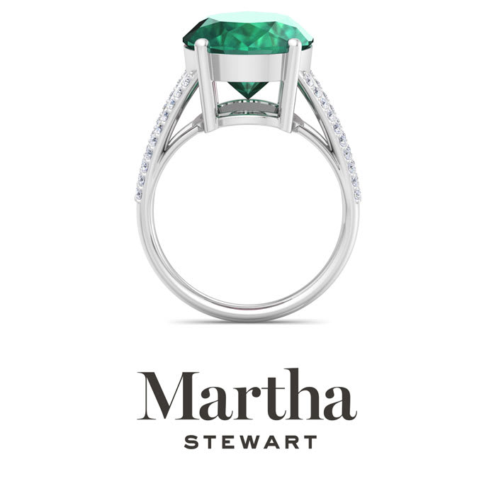 Martha Stewart 10 1/4 Carat Oval Shape Emerald and Lab Grown Diamond Ring In Sterling Silver