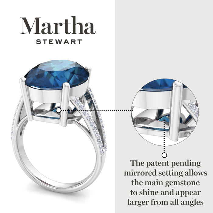 Martha Stewart 10 1/4 Carat Oval Shape Sapphire and Lab Grown Diamond Ring In Sterling Silver