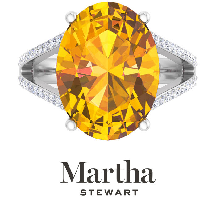 Martha Stewart 10 1/4 Carat Oval Shape Citrine and Lab Grown Diamond Ring In Sterling Silver