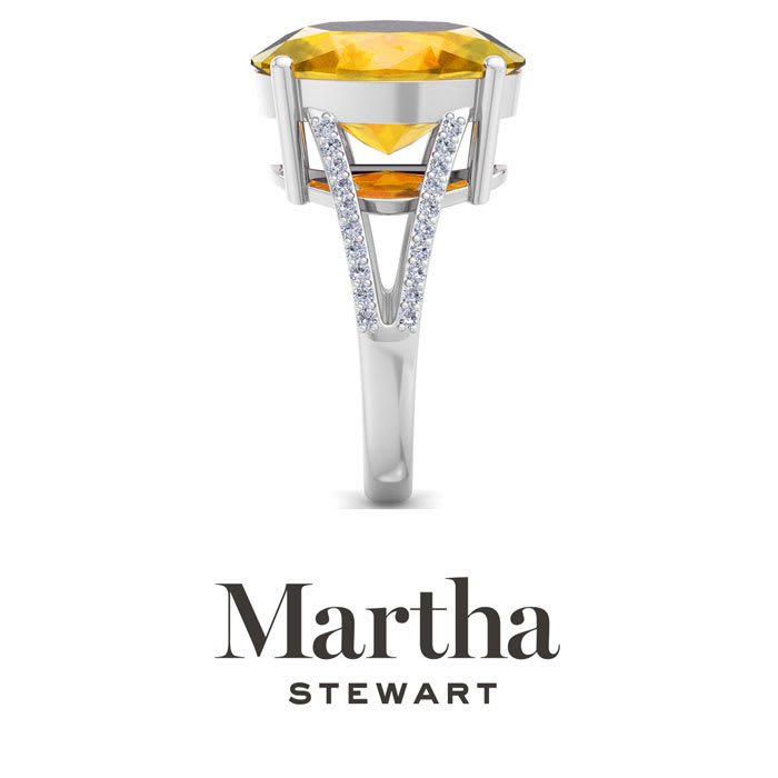Martha Stewart 10 1/4 Carat Oval Shape Citrine and Lab Grown Diamond Ring In Sterling Silver