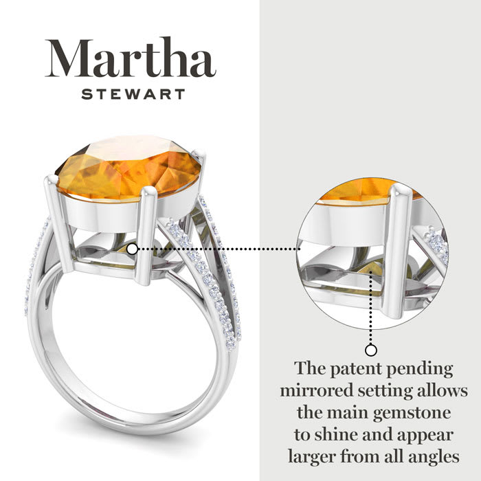Martha Stewart 10 1/4 Carat Oval Shape Citrine and Lab Grown Diamond Ring In Sterling Silver