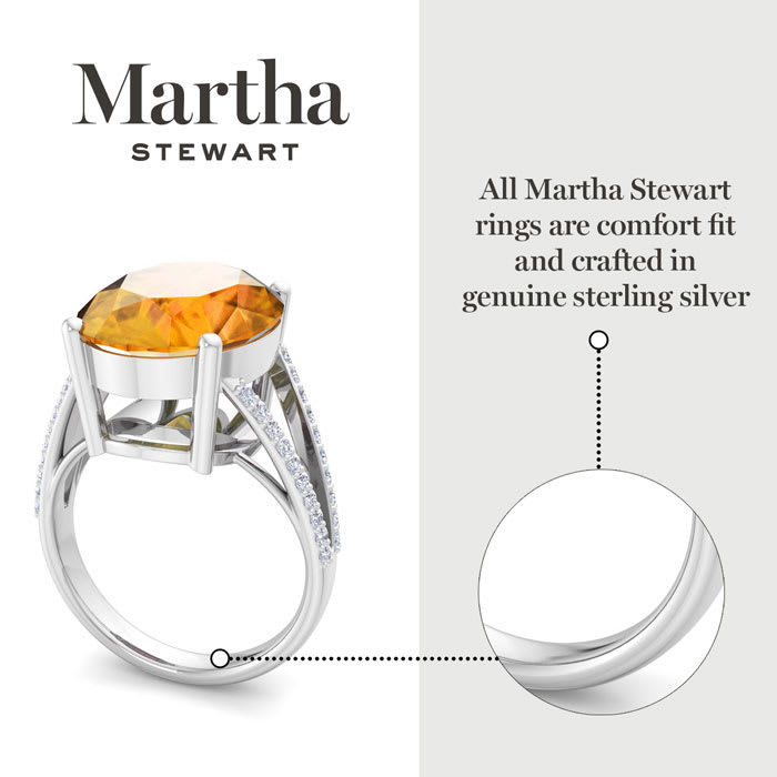 Martha Stewart 10 1/4 Carat Oval Shape Citrine and Lab Grown Diamond Ring In Sterling Silver