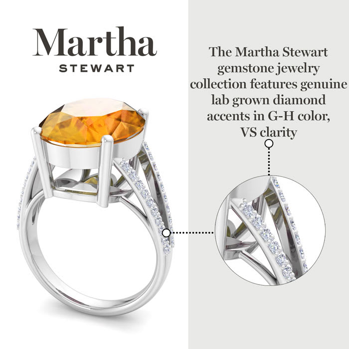 Martha Stewart 10 1/4 Carat Oval Shape Citrine and Lab Grown Diamond Ring In Sterling Silver