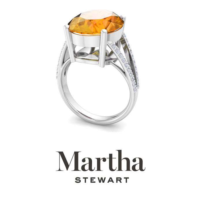 Martha Stewart 10 1/4 Carat Oval Shape Citrine and Lab Grown Diamond Ring In Sterling Silver