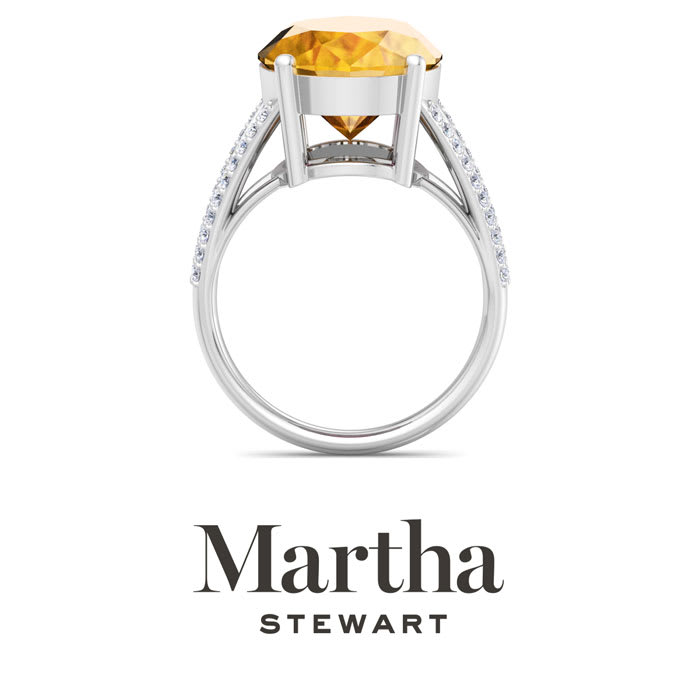Martha Stewart 10 1/4 Carat Oval Shape Citrine and Lab Grown Diamond Ring In Sterling Silver