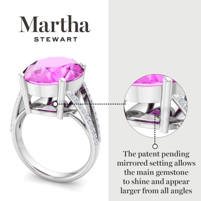 Martha Stewart 10 1/4 Carat Oval Shape Pink Sapphire and Lab Grown Diamond Ring In Sterling Silver
