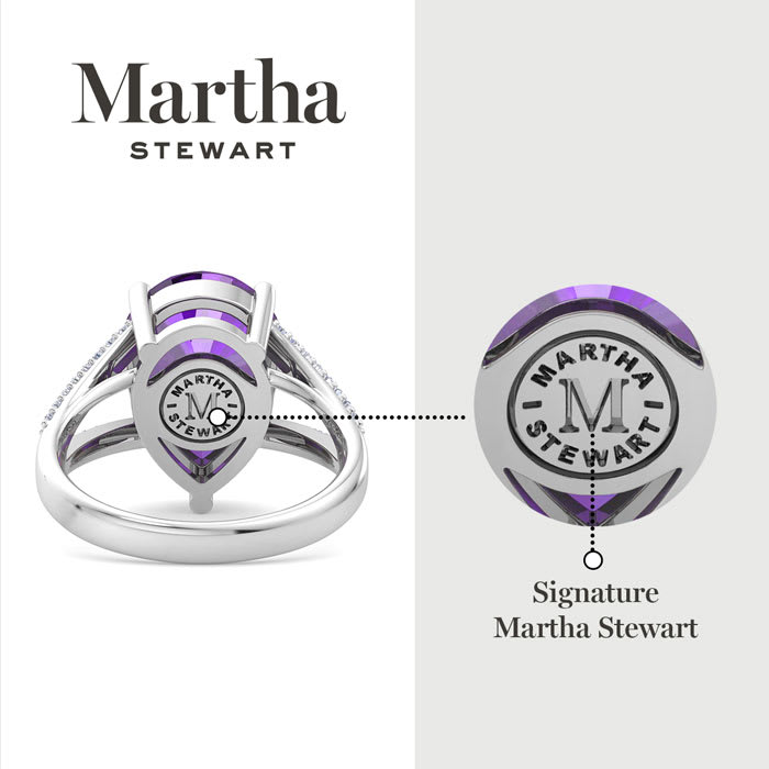 Martha Stewart 5 1/2 Carat Pear Shape Amethyst and Lab Grown Diamond Ring In Sterling Silver