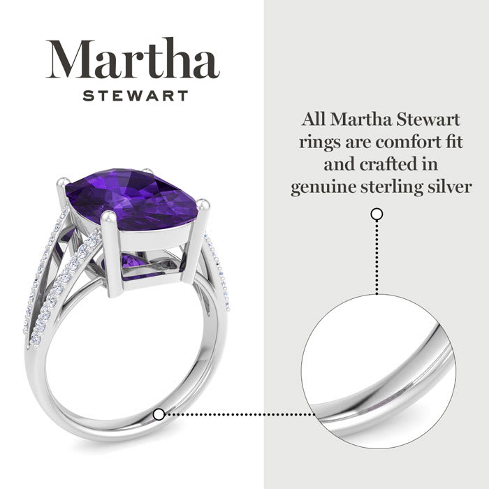 Martha Stewart 10 1/4 Carat Cushion Cut Amethyst and Lab Grown Diamond Ring In Sterling Silver
