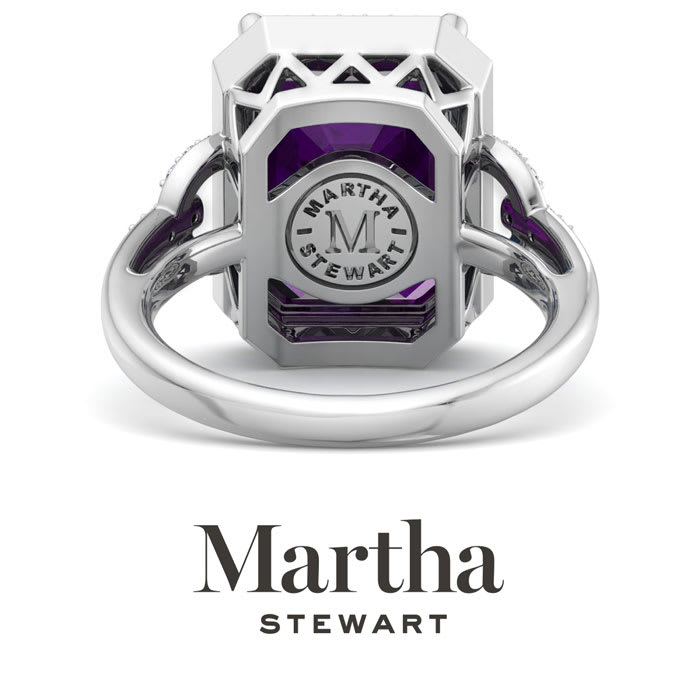 Martha Stewart 7 1/3 Carat Emerald Cut Amethyst and Lab Grown Diamond Halo Ring In Sterling Silver