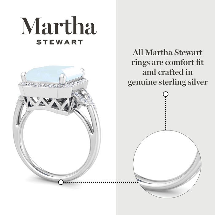Martha Stewart 7 1/3 Carat Emerald Cut Aquamarine and Lab Grown Diamond Halo Ring In Sterling Silver