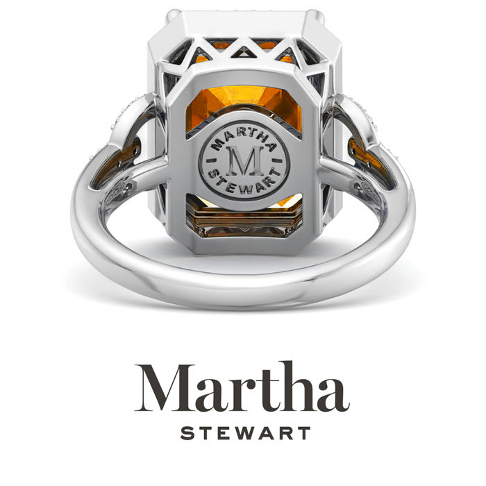 Martha Stewart 7 1/3 Carat Emerald Cut Citrine and Lab Grown Diamond Halo Ring In Sterling Silver