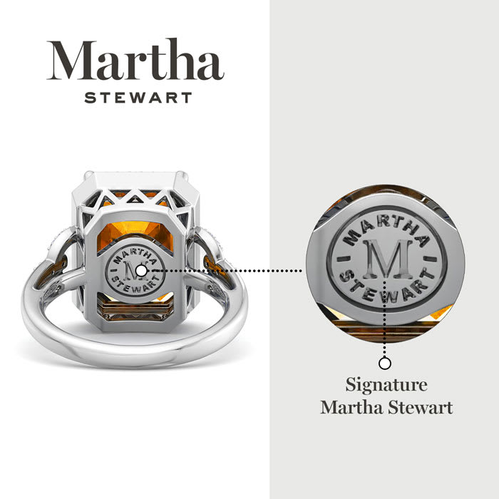 Martha Stewart 7 1/3 Carat Emerald Cut Citrine and Lab Grown Diamond Halo Ring In Sterling Silver