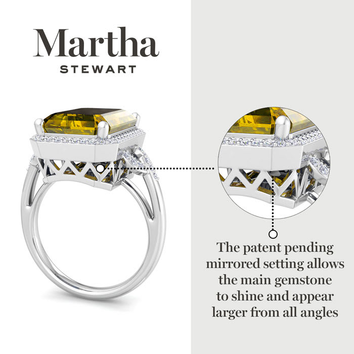Martha Stewart 7 1/3 Carat Emerald Cut Citrine and Lab Grown Diamond Halo Ring In Sterling Silver