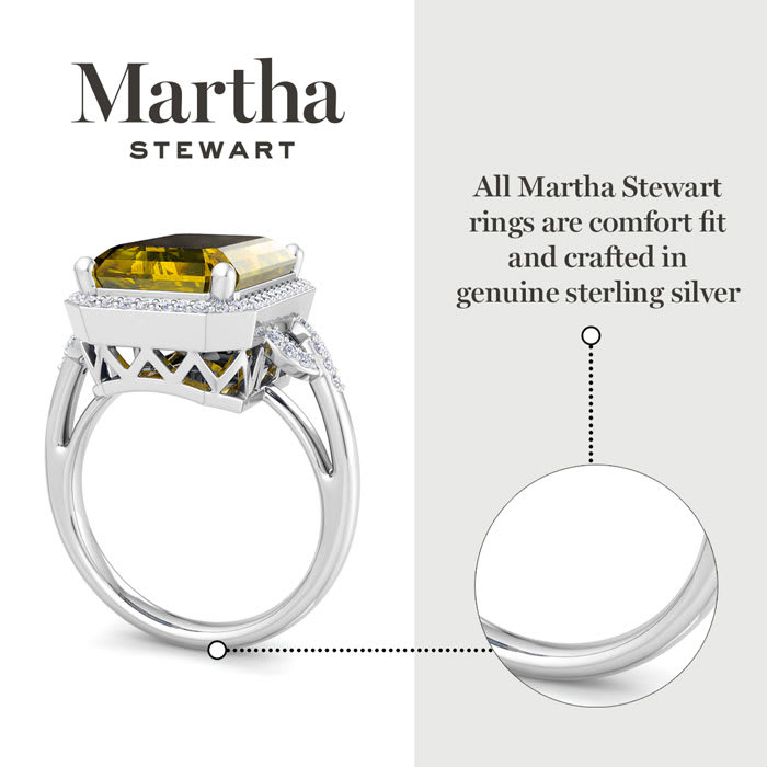 Martha Stewart 7 1/3 Carat Emerald Cut Citrine and Lab Grown Diamond Halo Ring In Sterling Silver