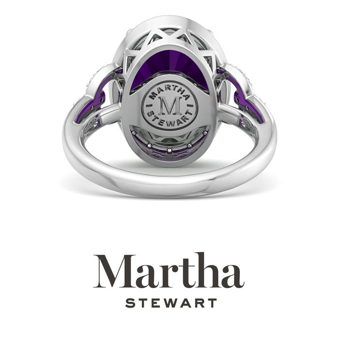 Martha Stewart 6 3/4 Carat Oval Shape Amethyst and Lab Grown Diamond Halo Ring In Sterling Silver