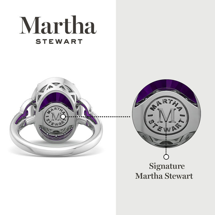 Martha Stewart 6 3/4 Carat Oval Shape Amethyst and Lab Grown Diamond Halo Ring In Sterling Silver
