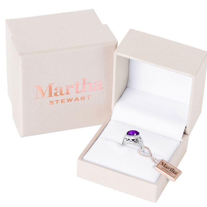 Martha Stewart 6 3/4 Carat Oval Shape Amethyst and Lab Grown Diamond Halo Ring In Sterling Silver