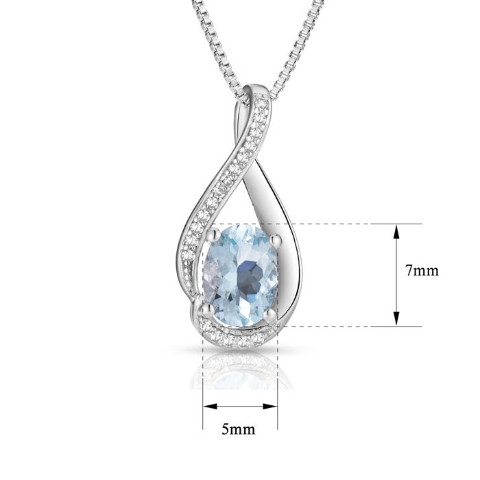 1/2 Carat Round Shape Aquamarine and Halo Diamond Necklace In Sterling Silver With 18 Inch Chain