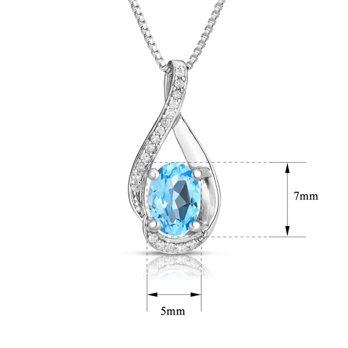 1/2 Carat Round Shape Blue Topaz and Halo Diamond Necklace In Sterling Silver With 18 Inch Chain