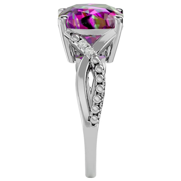 4 Carat Cushion Shape Mystic Topaz Ring With Diamonds In 10 Karat White Gold