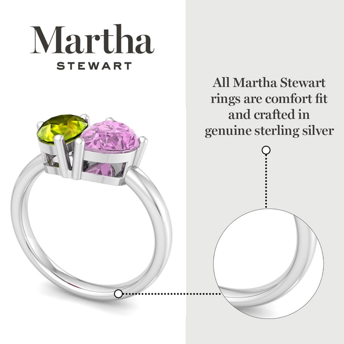 Martha Stewart 2 Carat Peridot and Pink Sapphire Two Stone Ring In Sterling Silver