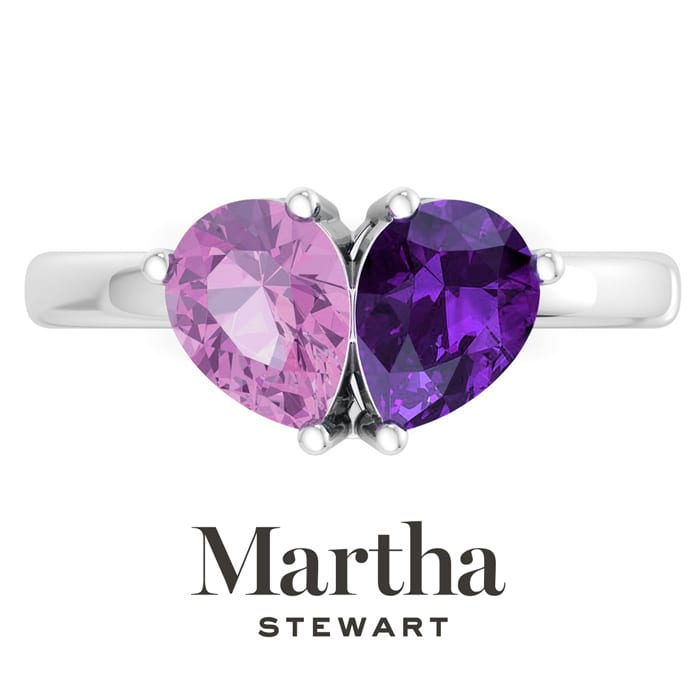 Martha Stewart 2 Carat Pink Sapphire and Amethyst Two Stone Ring In Sterling Silver