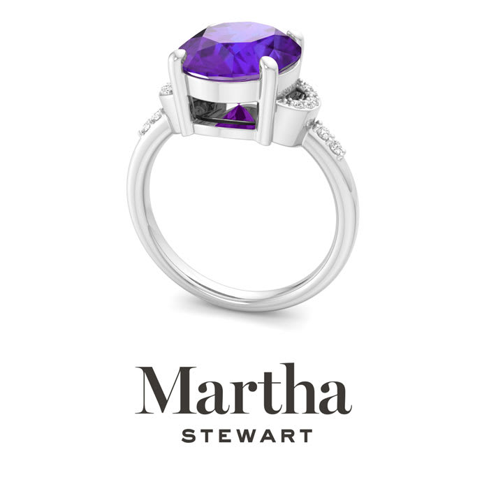 Martha Stewart 4 1/2 Carat Oval Shape Amethyst and Lab Grown Diamond Ring In Sterling Silver