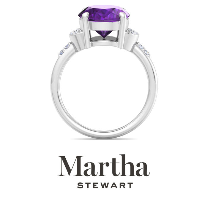 Martha Stewart 4 1/2 Carat Oval Shape Amethyst and Lab Grown Diamond Ring In Sterling Silver