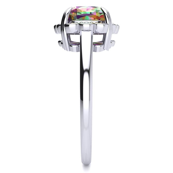 2 Carat Cushion Shape Mystic Topaz Ring With Diamonds in 10 Karat White Gold