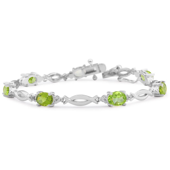 7 Carat Peridot and Diamond Bracelet In Platinum Overlay, 7 Inches 