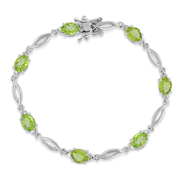 7 Carat Peridot and Diamond Bracelet In Platinum Overlay, 7 Inches 