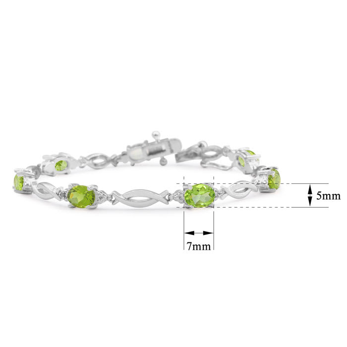 7 Carat Peridot and Diamond Bracelet In Platinum Overlay, 7 Inches 