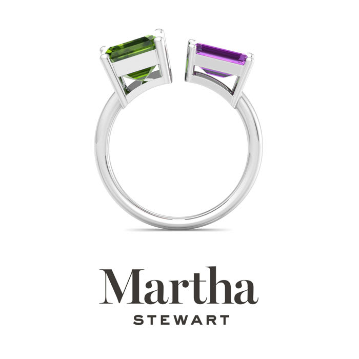 Martha Stewart 4 1/2 Carat Peridot and Amethyst Two Stone Ring In Sterling Silver