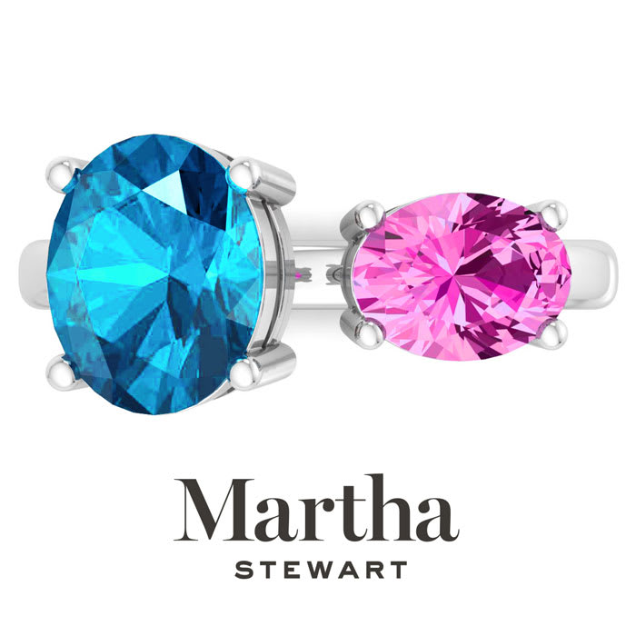 Martha Stewart 3 3/4 Carat Blue Topaz and Pink Sapphire Two Stone Ring In Sterling Silver