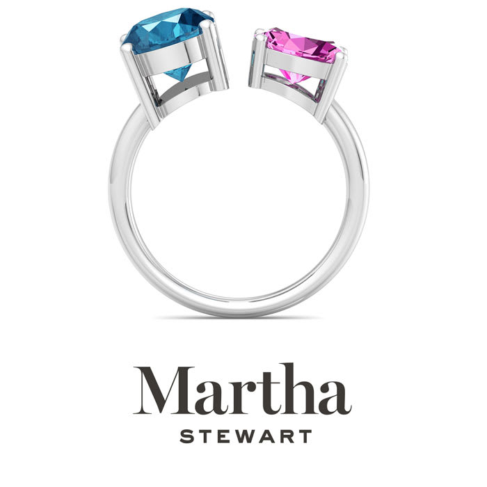 Martha Stewart 3 3/4 Carat Blue Topaz and Pink Sapphire Two Stone Ring In Sterling Silver
