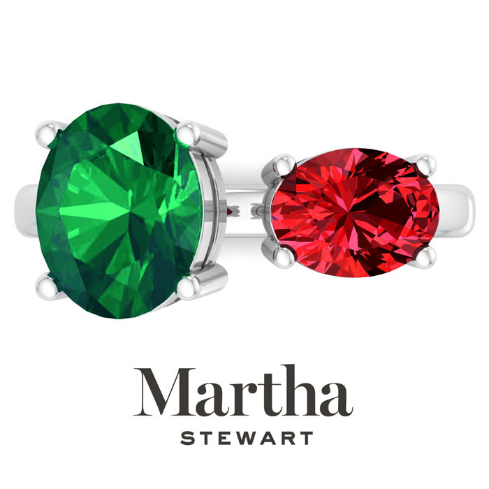 Martha Stewart 3 3/4 Carat Emerald and Ruby Two Stone Ring In Sterling Silver