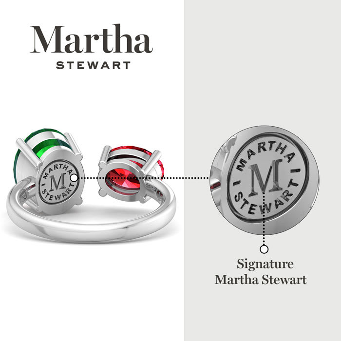 Martha Stewart 3 3/4 Carat Emerald and Ruby Two Stone Ring In Sterling Silver