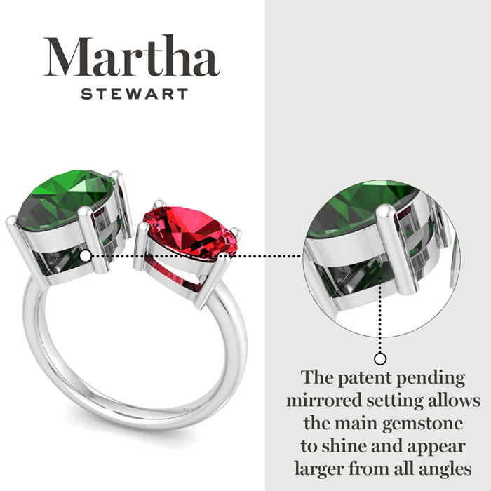 Martha Stewart 3 3/4 Carat Emerald and Ruby Two Stone Ring In Sterling Silver