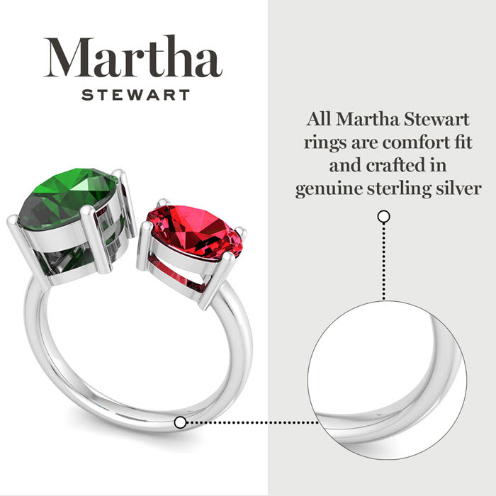 Martha Stewart 3 3/4 Carat Emerald and Ruby Two Stone Ring In Sterling Silver