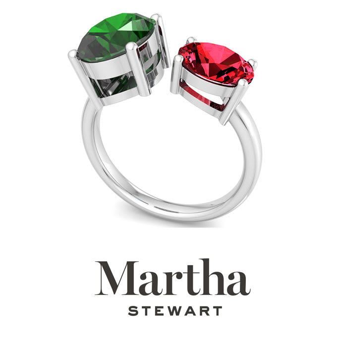 Martha Stewart 3 3/4 Carat Emerald and Ruby Two Stone Ring In Sterling Silver