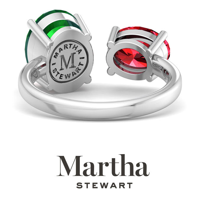 Martha Stewart 3 3/4 Carat Emerald and Ruby Two Stone Ring In Sterling Silver