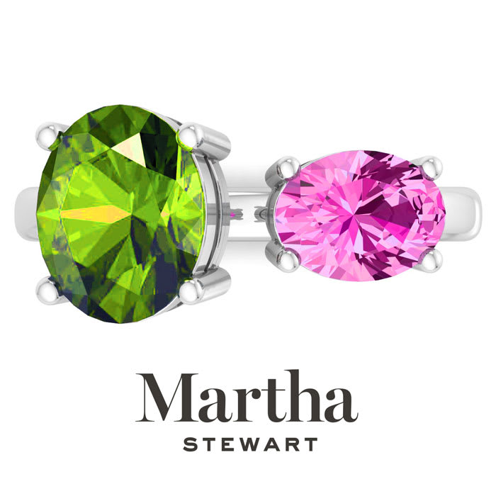 Martha Stewart 3 3/4 Carat Peridot and Pink Sapphire Two Stone Ring In Sterling Silver