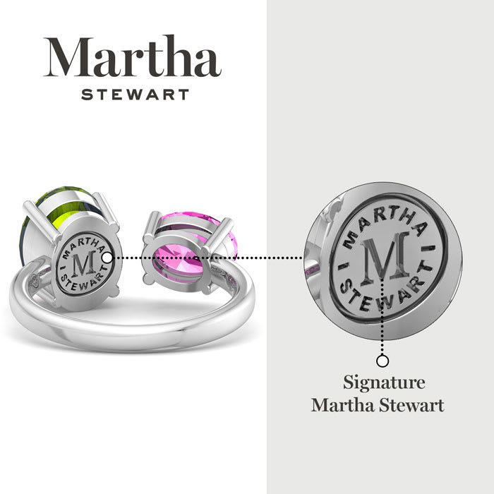 Martha Stewart 3 3/4 Carat Peridot and Pink Sapphire Two Stone Ring In Sterling Silver