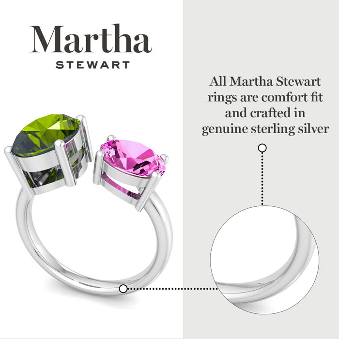 Martha Stewart 3 3/4 Carat Peridot and Pink Sapphire Two Stone Ring In Sterling Silver