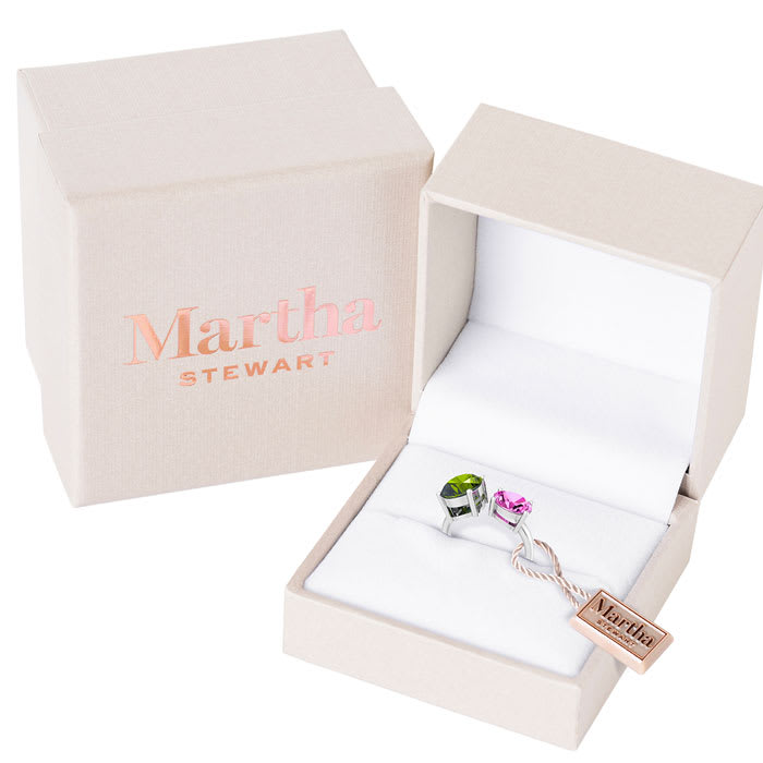 Martha Stewart 3 3/4 Carat Peridot and Pink Sapphire Two Stone Ring In Sterling Silver