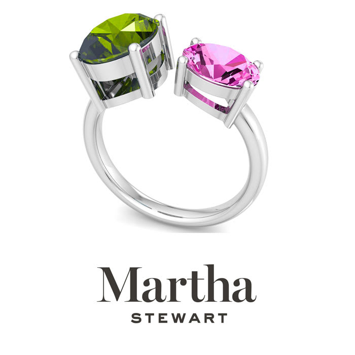 Martha Stewart 3 3/4 Carat Peridot and Pink Sapphire Two Stone Ring In Sterling Silver
