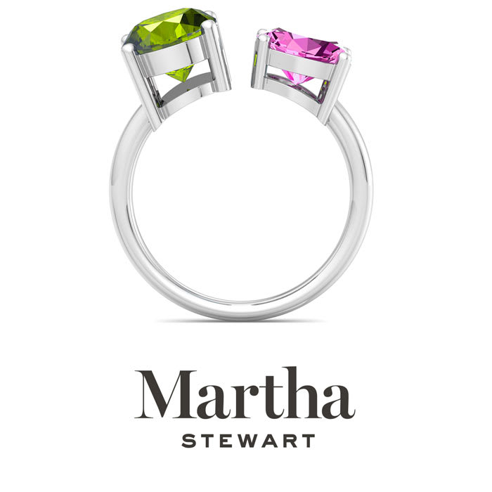Martha Stewart 3 3/4 Carat Peridot and Pink Sapphire Two Stone Ring In Sterling Silver