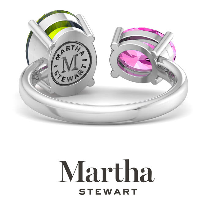 Martha Stewart 3 3/4 Carat Peridot and Pink Sapphire Two Stone Ring In Sterling Silver