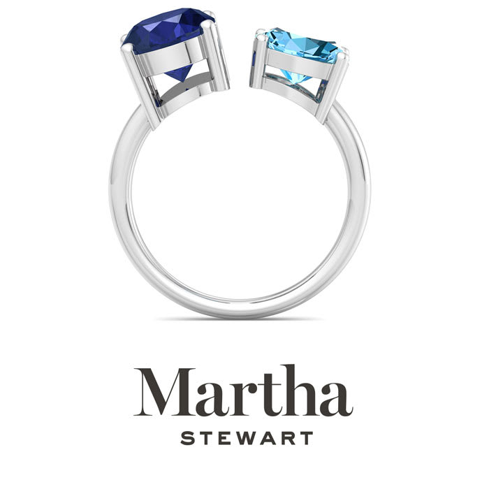Martha Stewart 3 3/4 Carat Sapphire and Blue Topaz Two Stone Ring In Sterling Silver